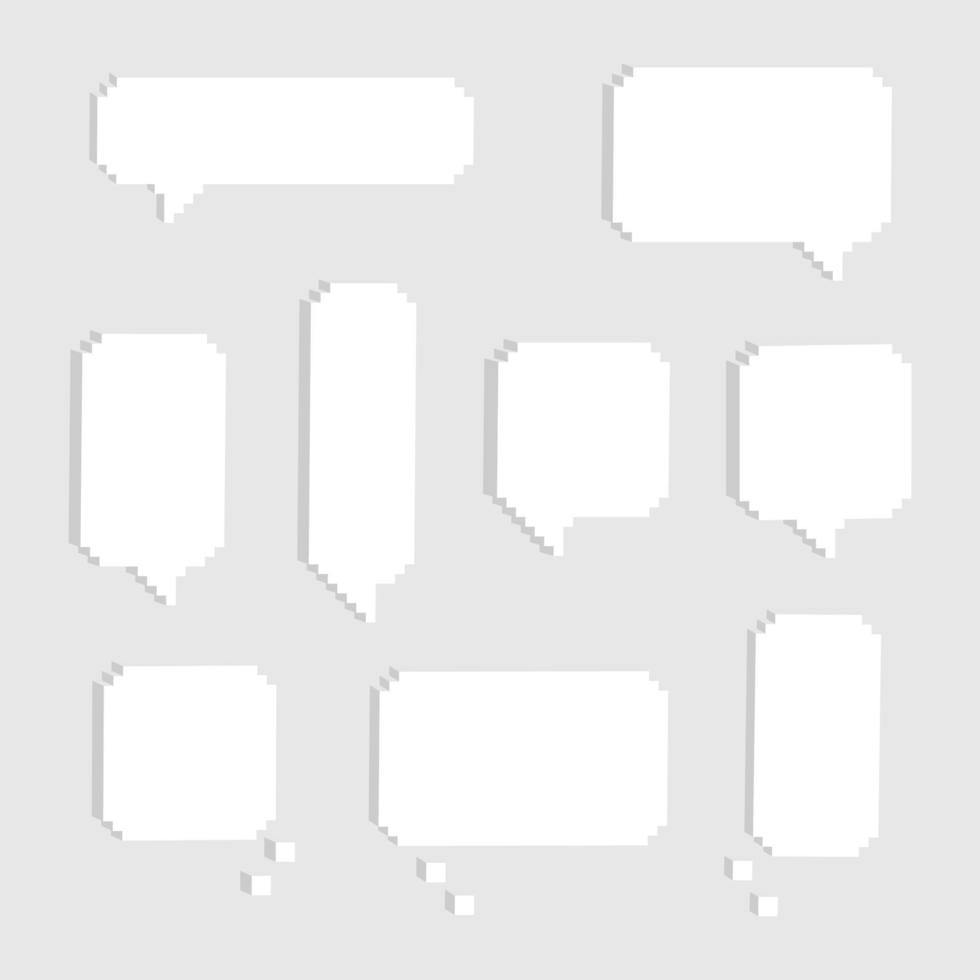 collection set of cute 3D retro game 8 bit pixel speech bubble balloon think, speak, talk, template, text box, design, vector illustration
