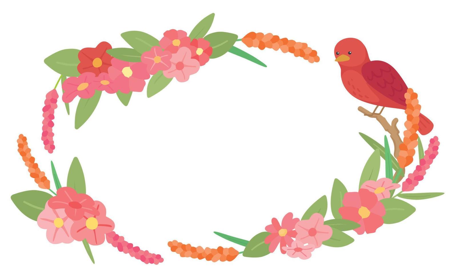 circle shape pink flower and brid border frame template vector