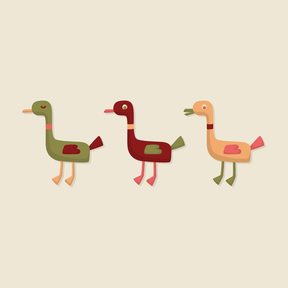 Three duck line up flat vector illustration icon