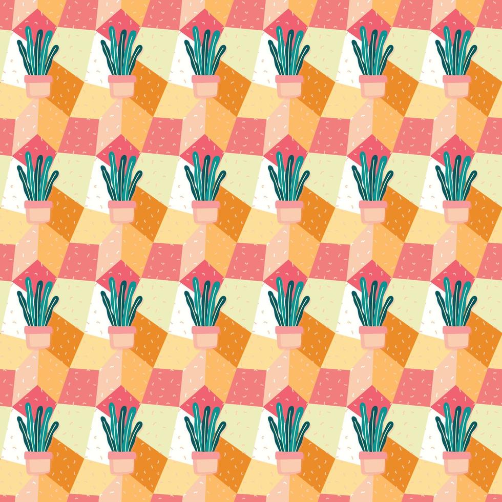 tree in flowerpot seamless pattern Gift Wrap wallpaper background vector