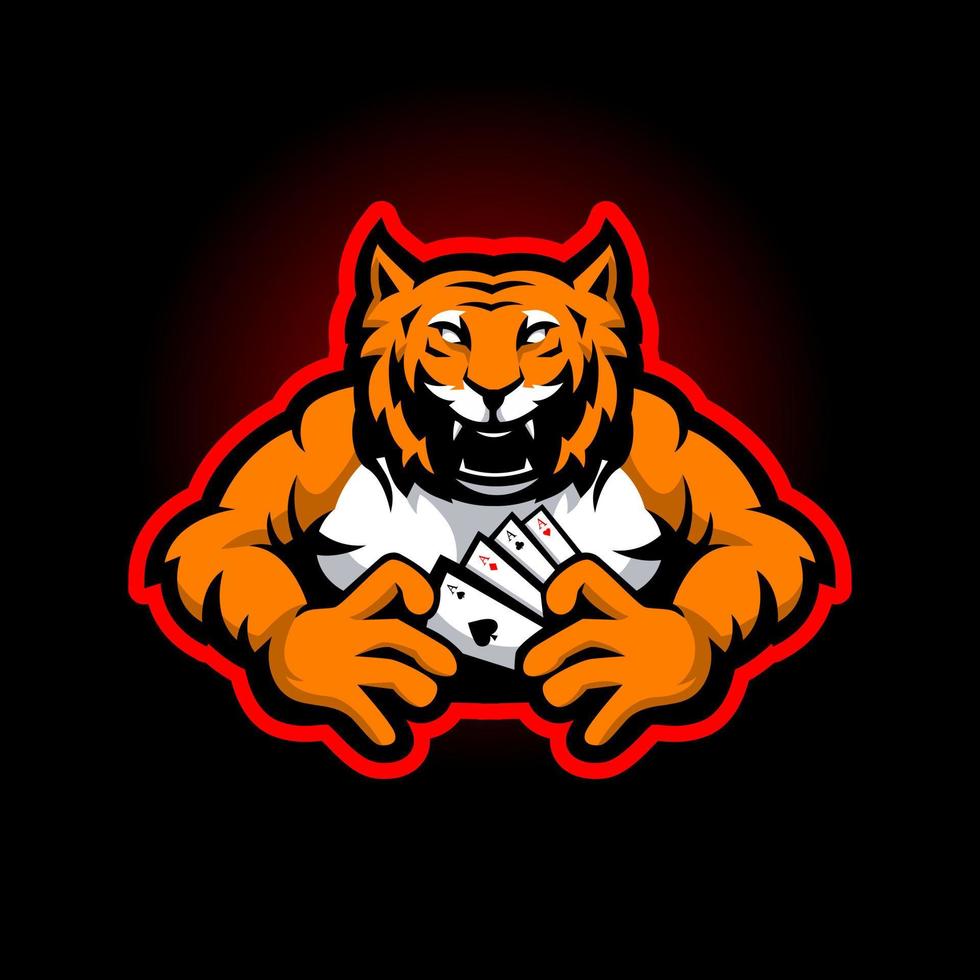 Tiger holding card mascot logo vector