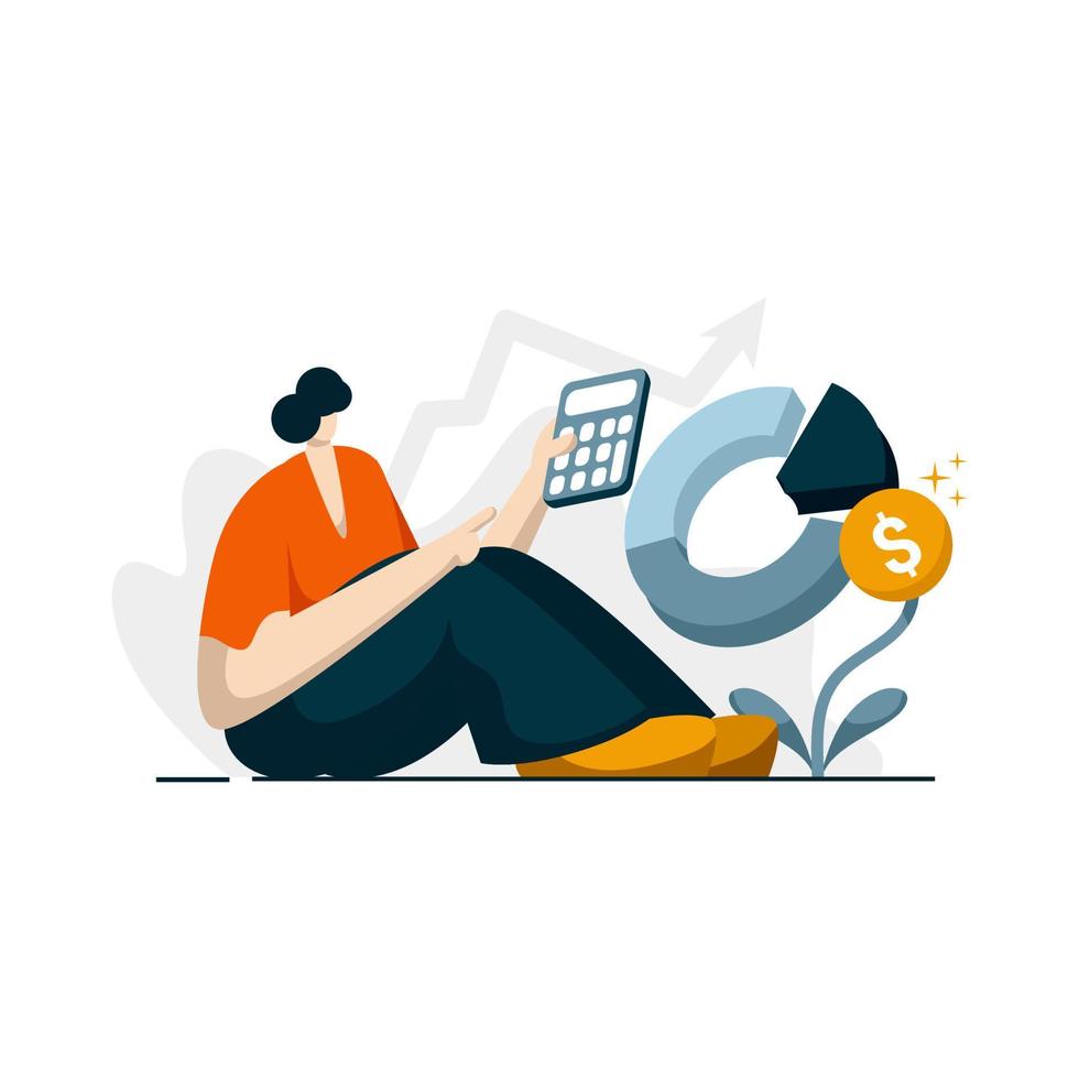 ilustración plana del icono de la calculadora de intereses para el préstamo de financiación empresarial color azul, naranja, negro, amarillo, perfecto para el diseño ui ux, aplicación web, proyectos de marca, publicidad, publicación en medios sociales vector