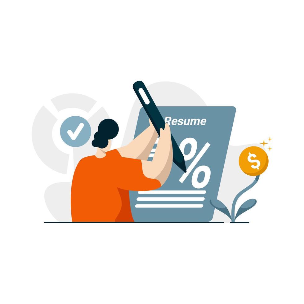 interés en la ilustración plana del icono del currículum para el préstamo de financiación empresarial color azul, naranja, negro, amarillo, perfecto para el diseño ui ux, aplicación web, proyectos de marca, publicidad, publicación en medios sociales vector