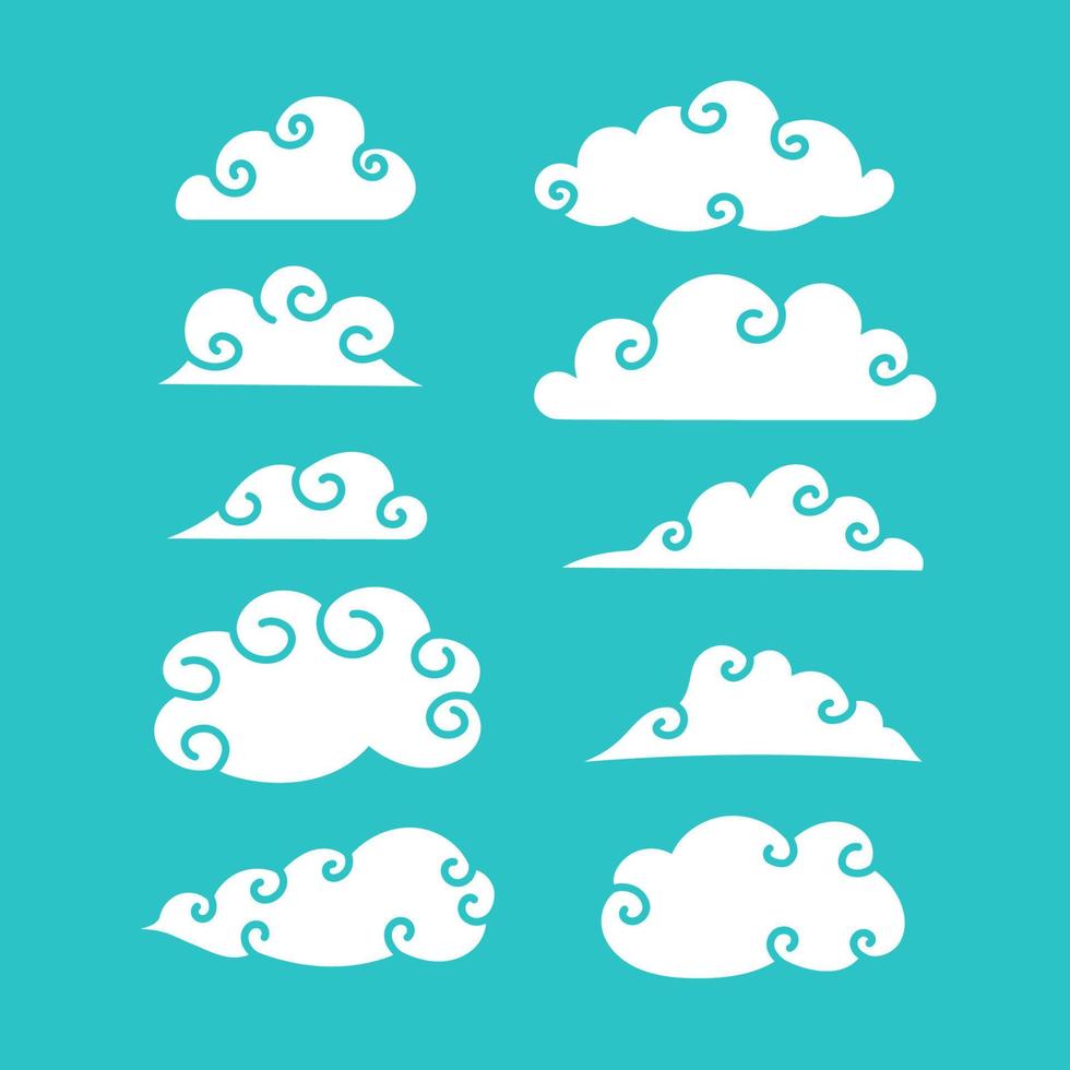 cute traditional chinese or japanese cartoony curly cloud glyph illustration collection set vector