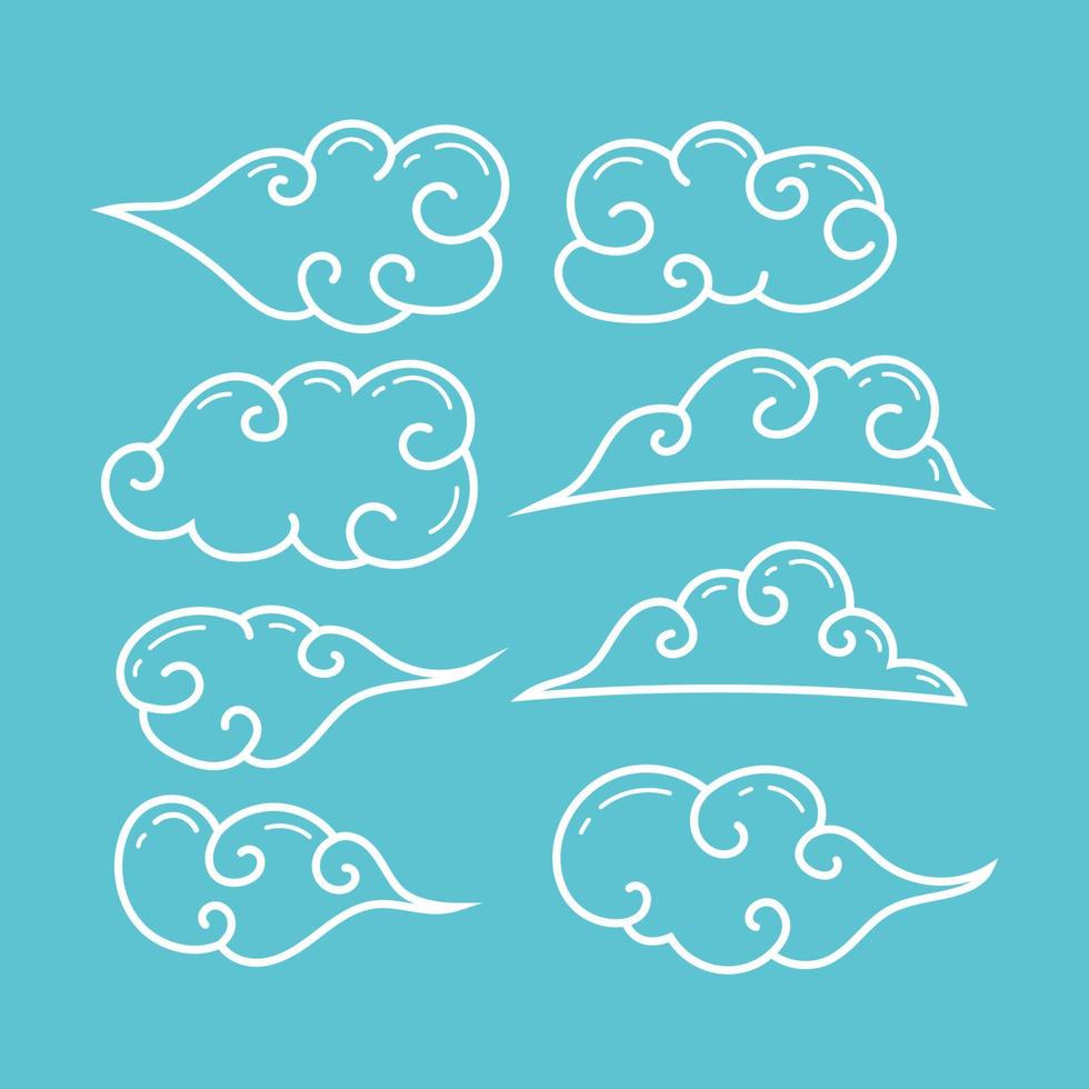 cute cartoony curly cloud outline illustration collection set vector