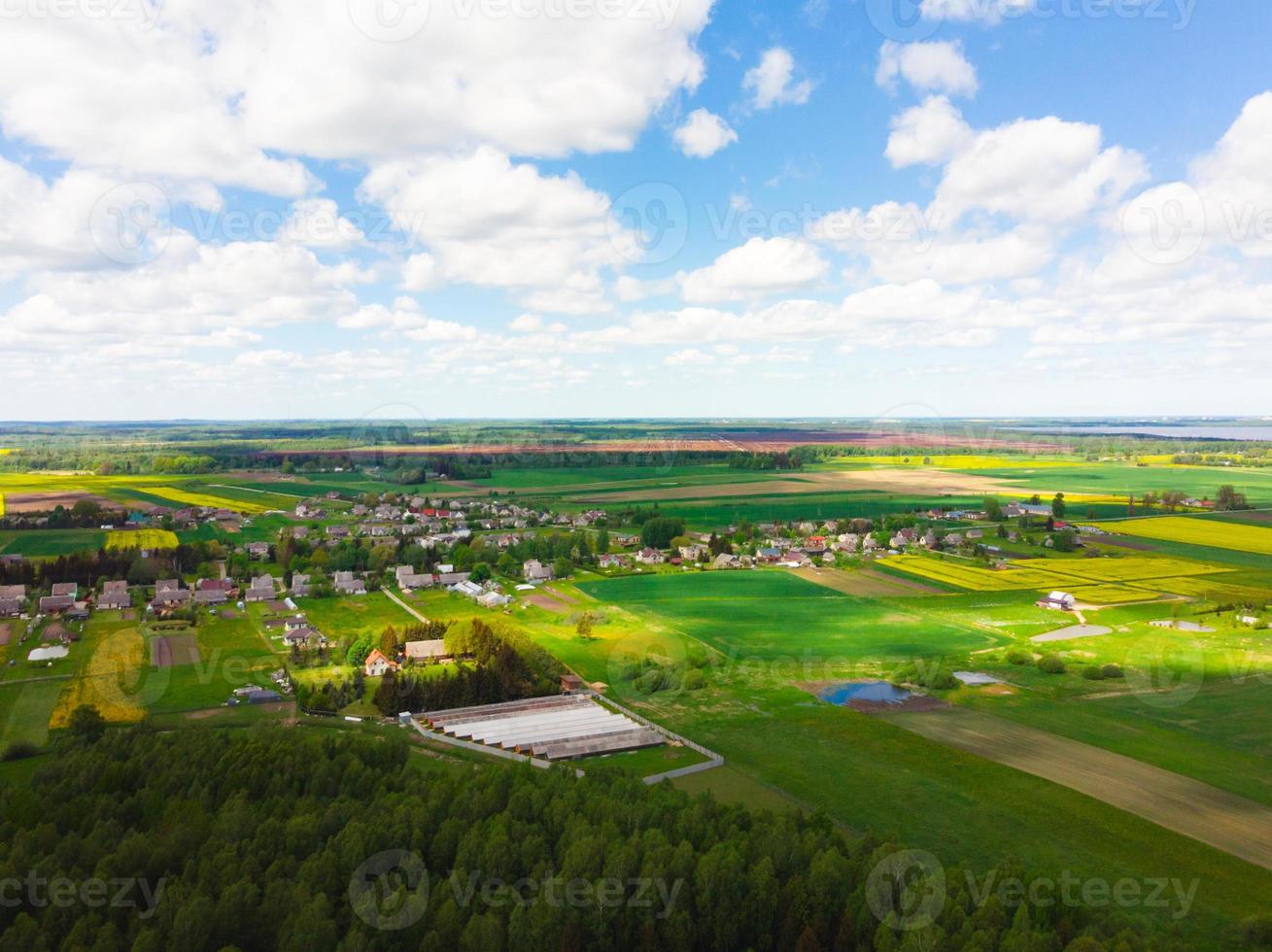 Lithuania countryside nature with village view in summer from aerial perspective photo