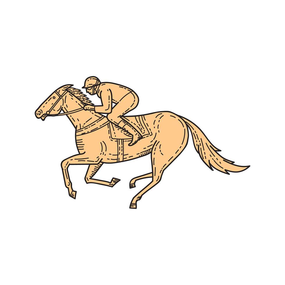 Jockey Horse Racing Side Mono Line vector