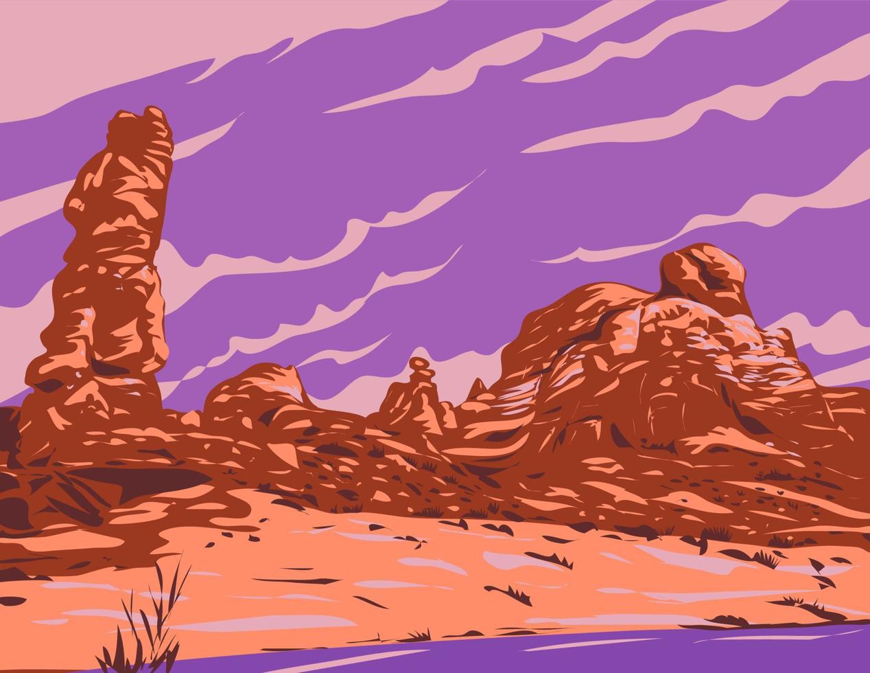 Park Avenue Trail on Arches Entrance Road in Arches National Park Utah WPA Poster Art vector