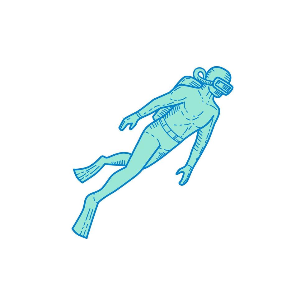 Scuba Diver Diving Mono Line vector