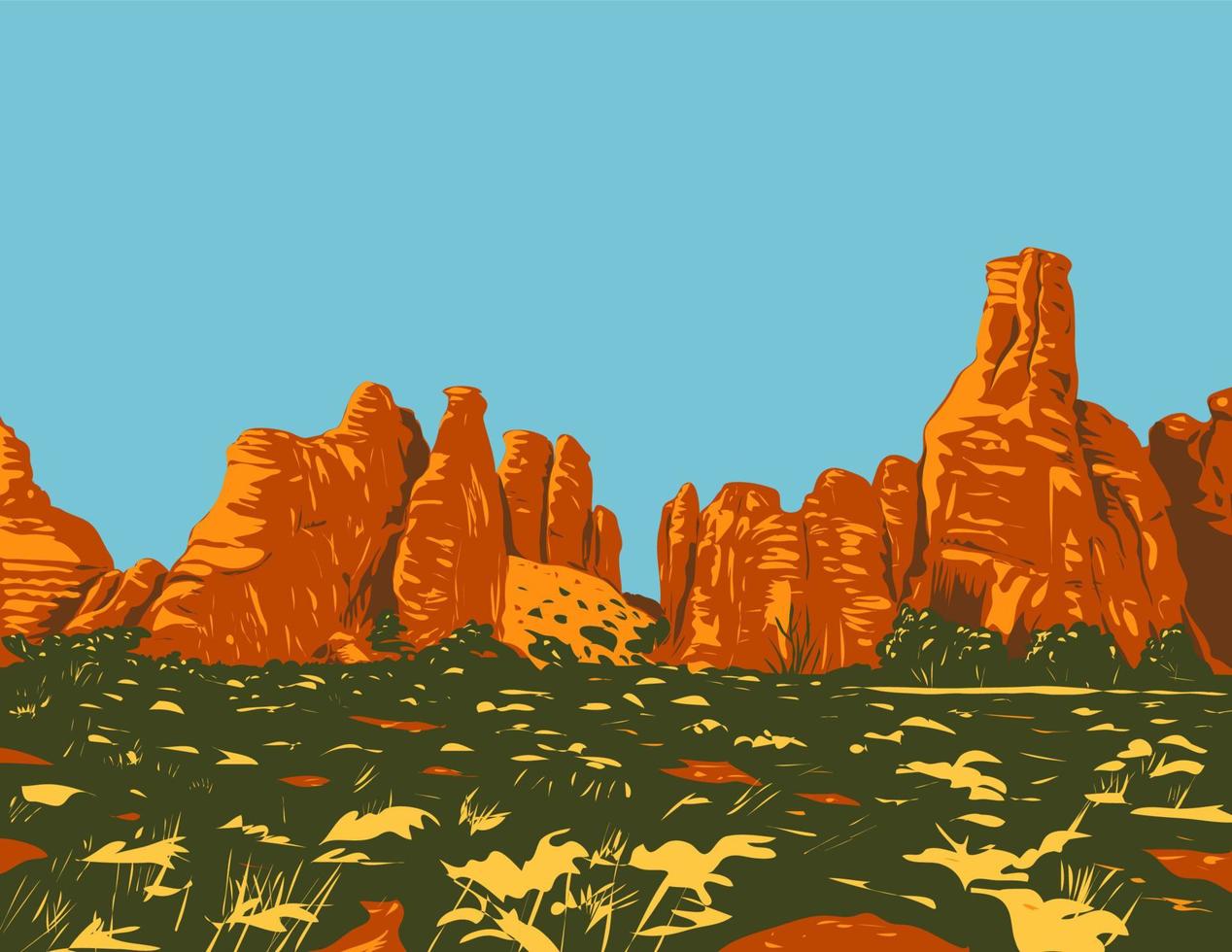 Broken Arch in the Broken Arch Trail in Arches National Park Utah WPA Poster Art vector