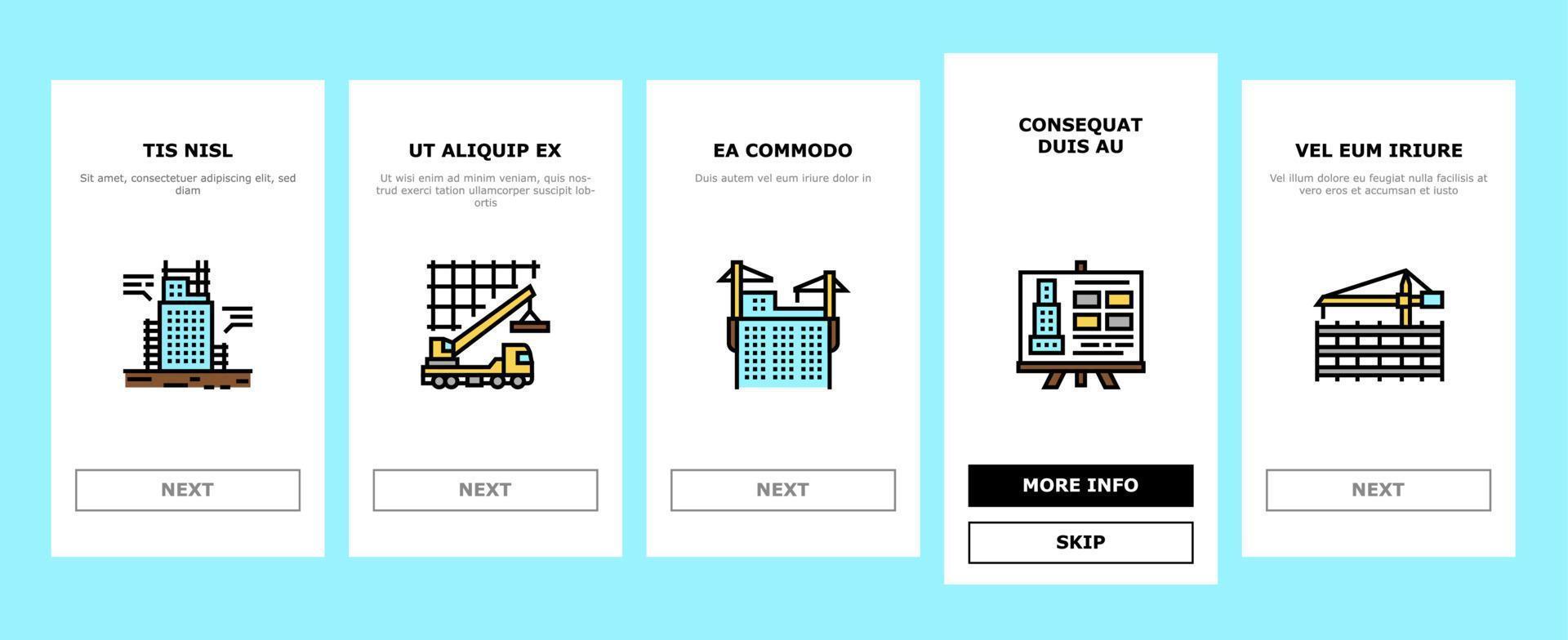 Building Construction Onboarding Icons Set Vector