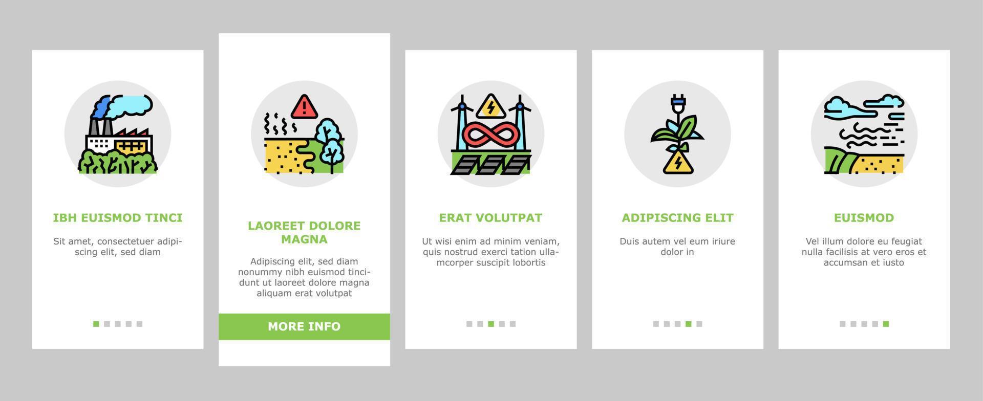 Climate Change And Eco Problem Onboarding Icons Set Vector