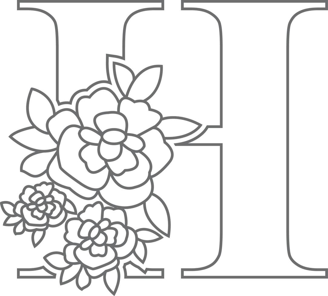 Floral alphabet letter coloring book for kids. Vector illustration of educational alphabet latter with flower art work coloring pages.  Doodle style.