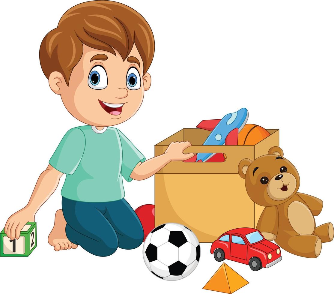 Happy little boy playing with toys vector