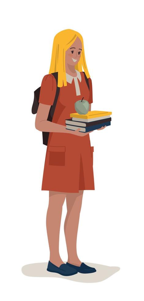 Students, pupils. Girl with books and a briefcase. Back to school. Vector image.