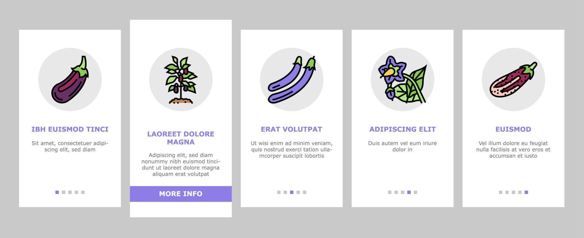 Eggplant Vitamin Bio Vegetable Onboarding Icons Set Vector