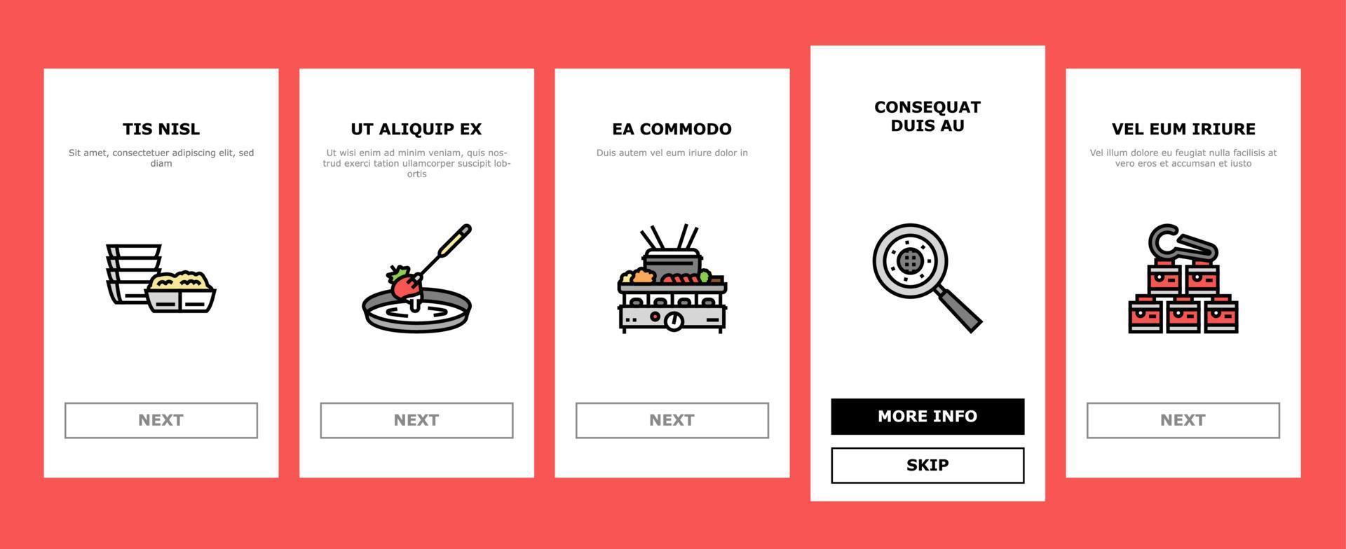 Fondue Cooking Delicious Meal Onboarding Icons Set Vector