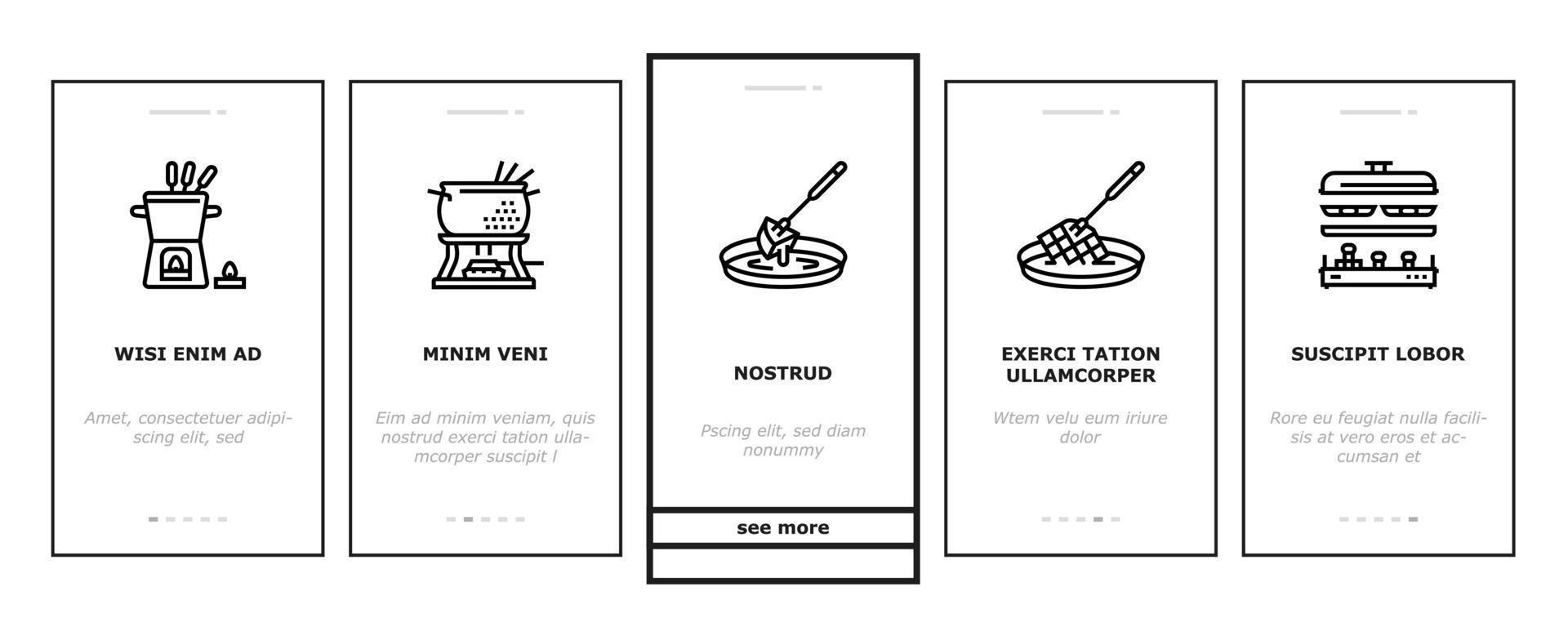 Fondue Cooking Delicious Meal Onboarding Icons Set Vector