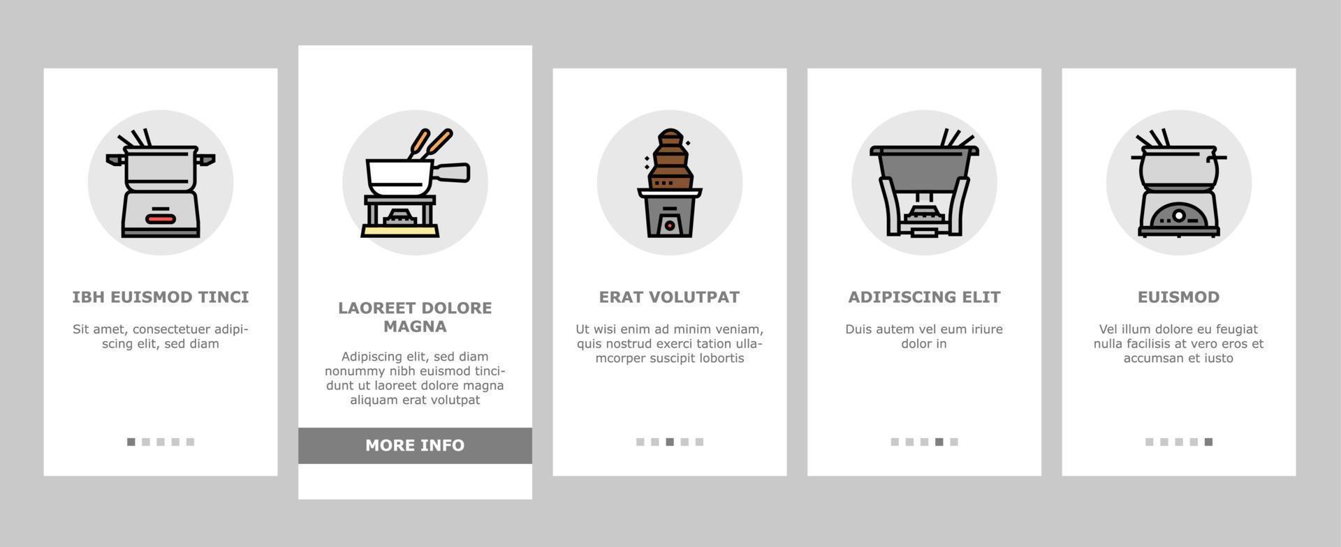 Fondue Cooking Delicious Meal Onboarding Icons Set Vector