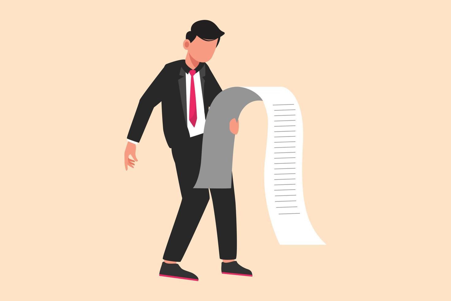 Business flat drawing sad depressed businessman standing thinking about finding money for paying bills during crisis. Financial problems and bankruptcy concept. Cartoon draw design vector illustration