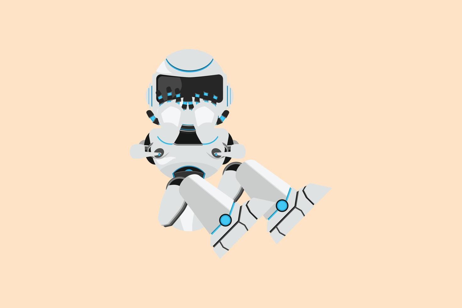 Business flat drawing depressed robot cover his face by hands and sitting on the floor. Depression disorder, sorrow. Humanoid robot cybernetic. Robotic development. Cartoon design vector illustration