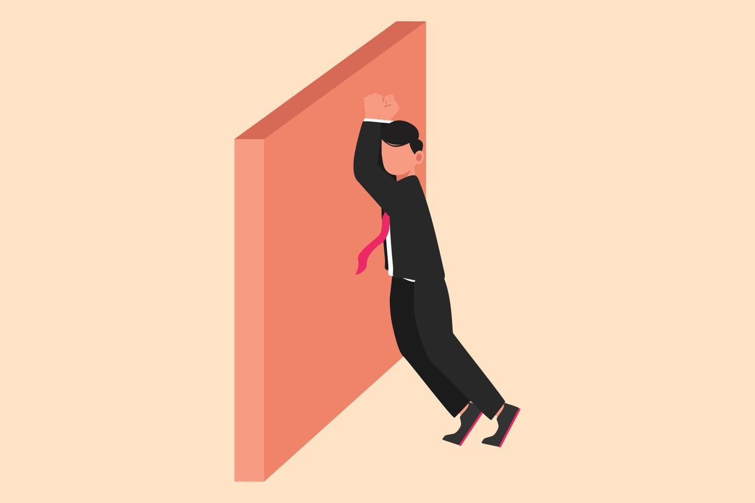 Business flat cartoon style drawing depressed businessman wailing on the wall losing job. Office worker crying sad lost his opportunity. Depressive disorder, sorrow. Graphic design vector illustration