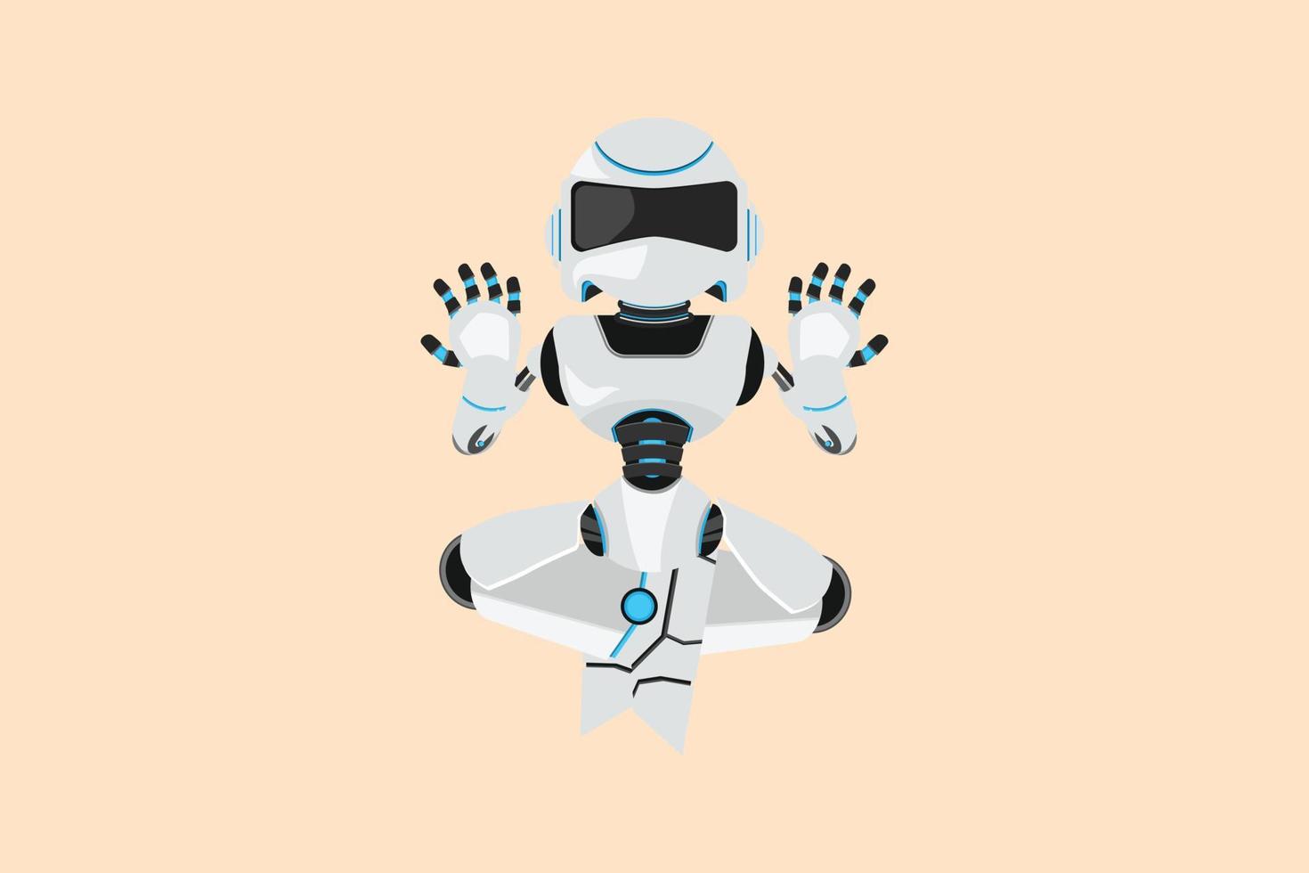 Business design drawing depressed robot kneel and pray. Losing money, economy crisis, bankrupt, sadness. Future technology development. Artificial intelligence. Flat cartoon style vector illustration