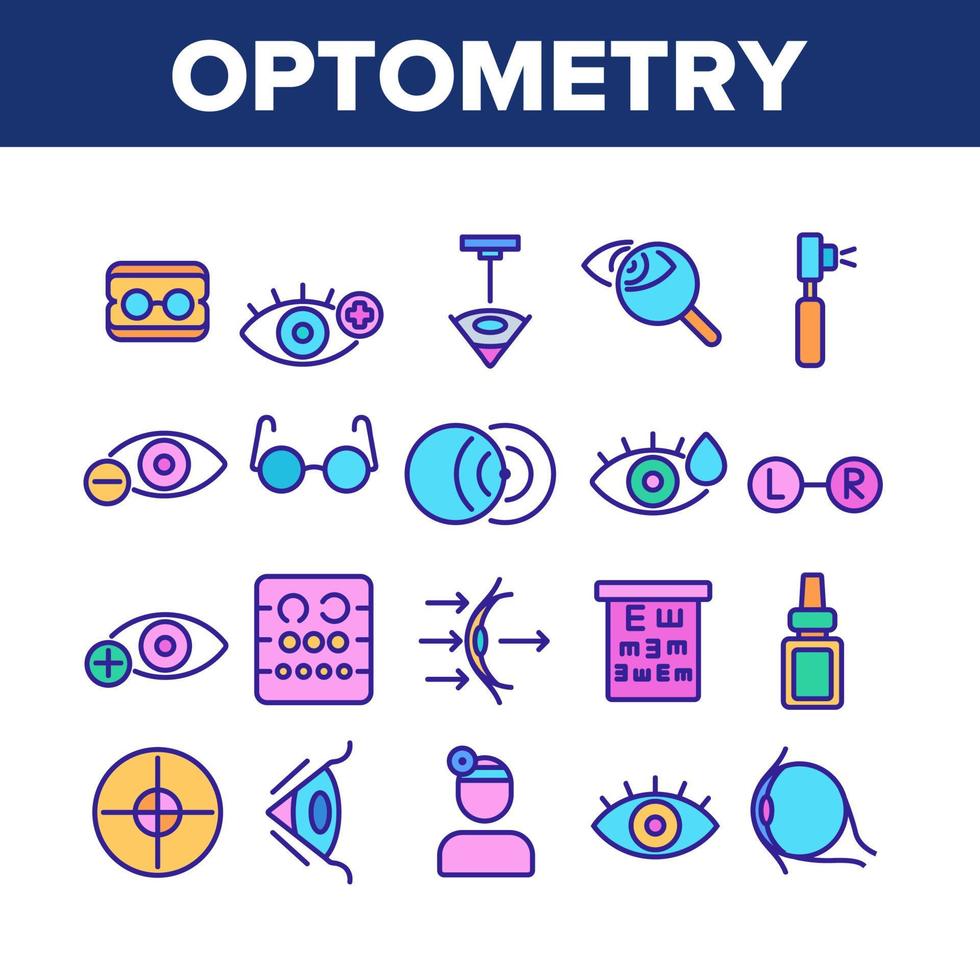 conjunto de iconos de colección de salud ocular de optometría vector