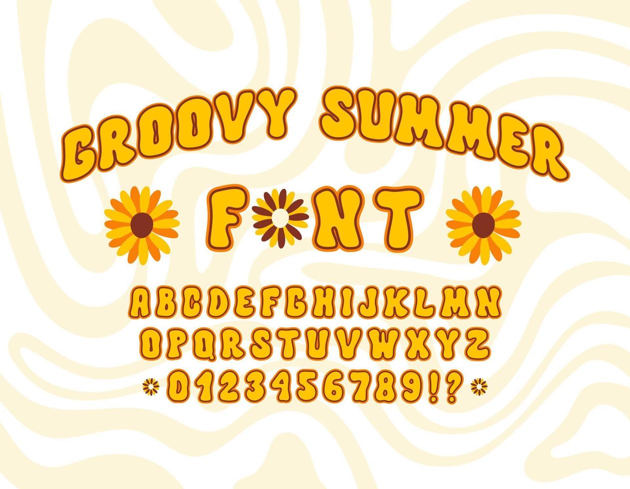 Groovy cartoon font in style retro 60s, 70s. Trendy psychedelic alphabet. Vector hand drawn illustration