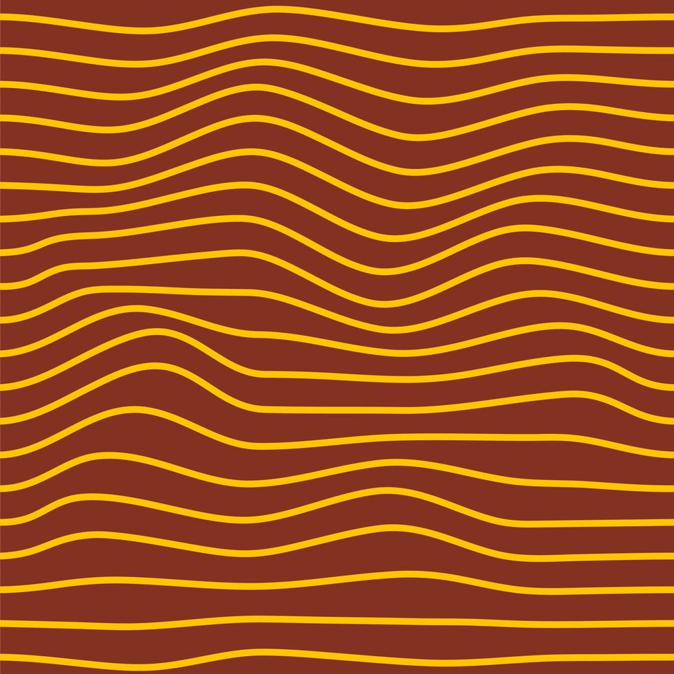 Minimalistic linear seamless pattern with yellow wavy distorted thin horizontal lines on a brown background. Vector abstract geometric background