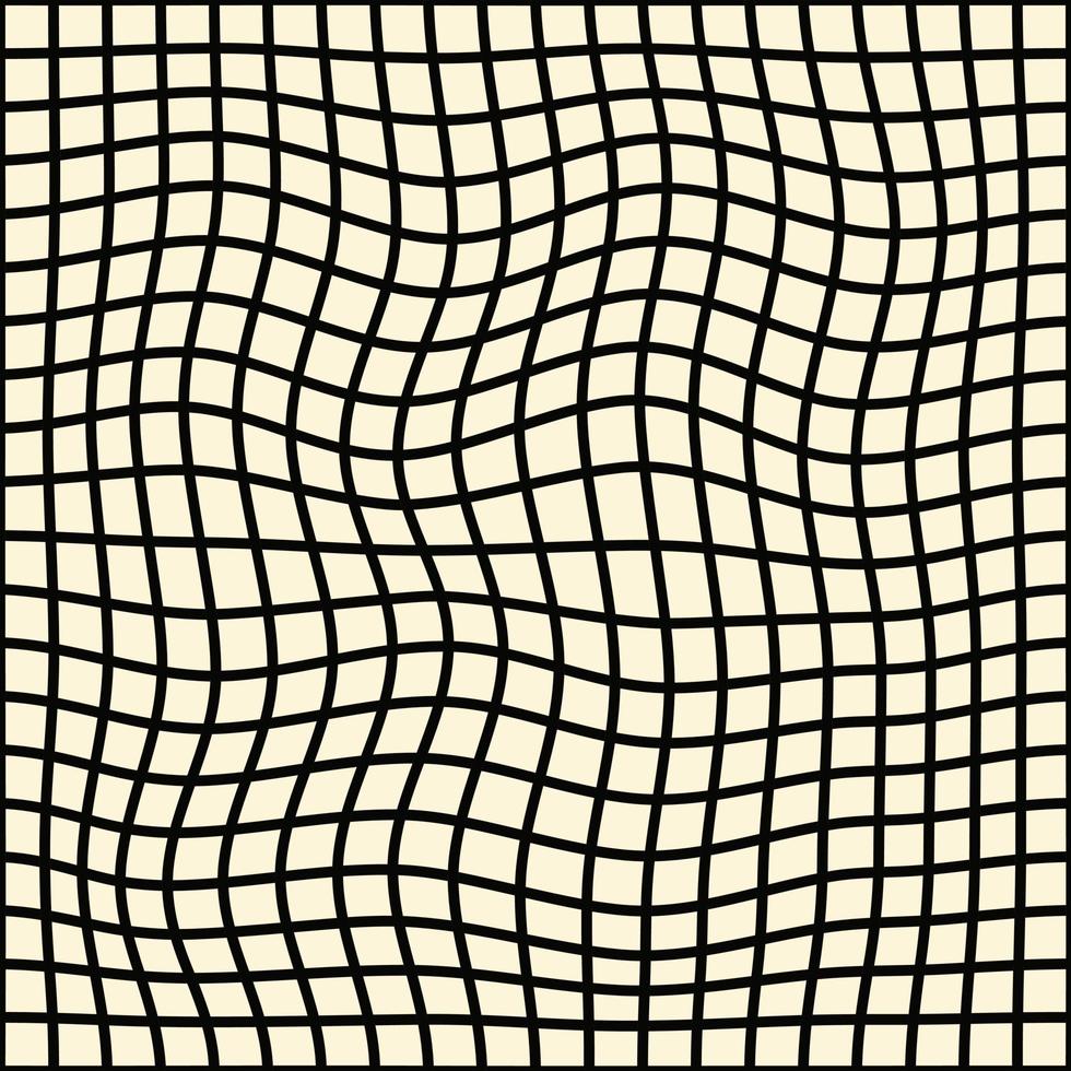 patrón sin costura lineal ondulado abstracto mínimo. cuadros negros distorsionados sobre un fondo beige. impresión de vectores geométricos