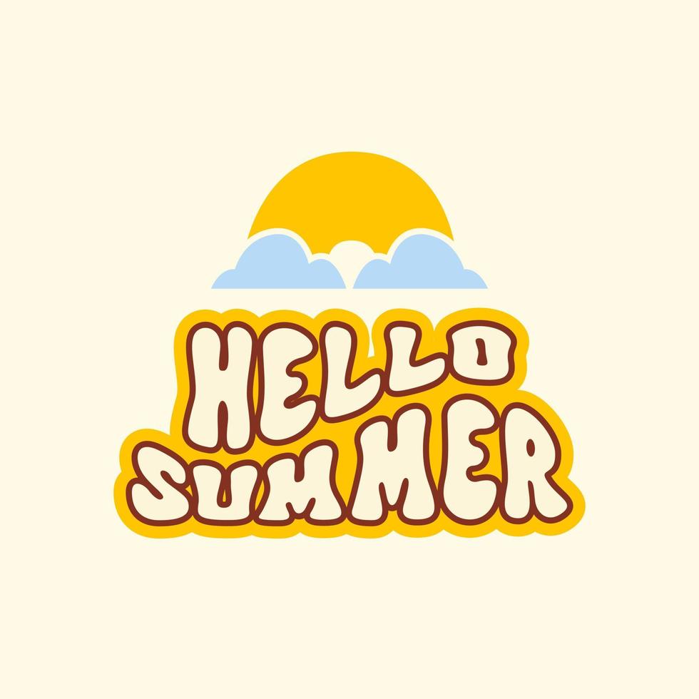 Hello Summer colorful retro illustration in style 60s, 70s. Trendy vector illustration