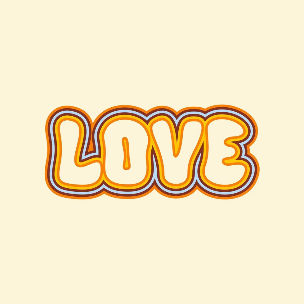 Love text in retro vintage style 60s, 70s isolated on pastel background. Trendy vector print for t - shirts, posters, stickers