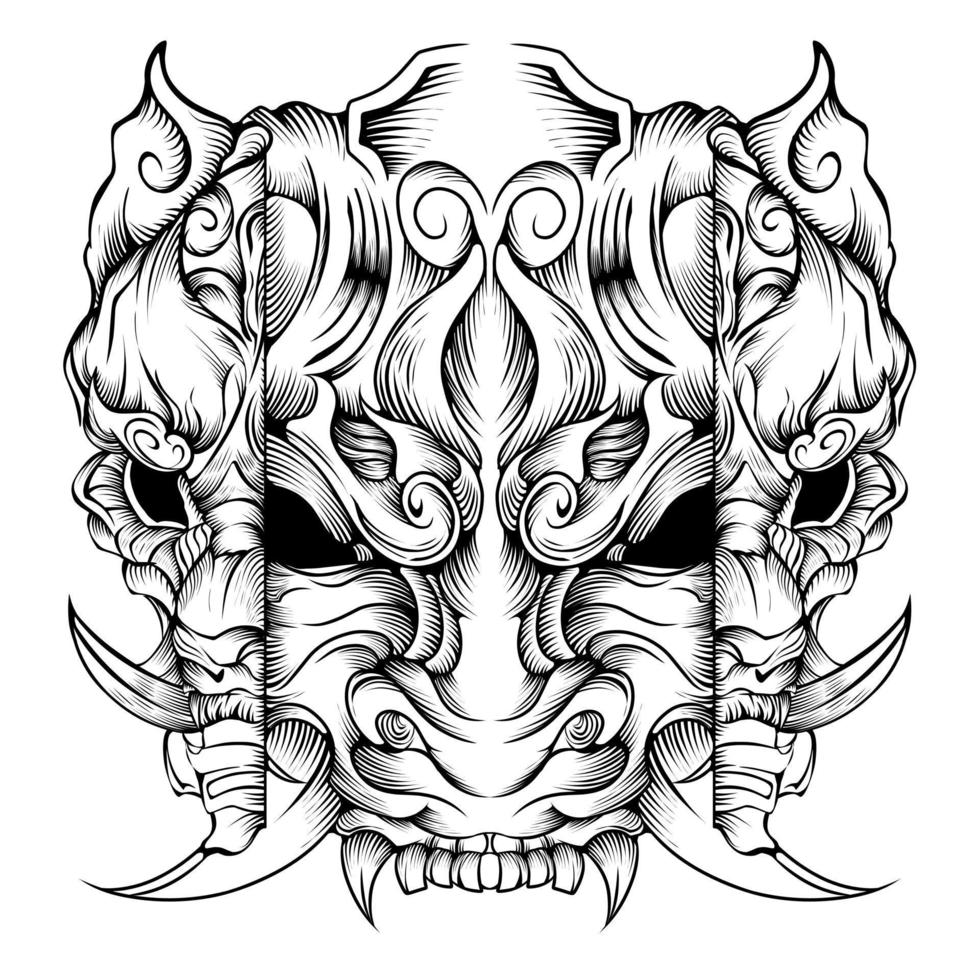 diseño oni máscara tatuaje vector ilustración