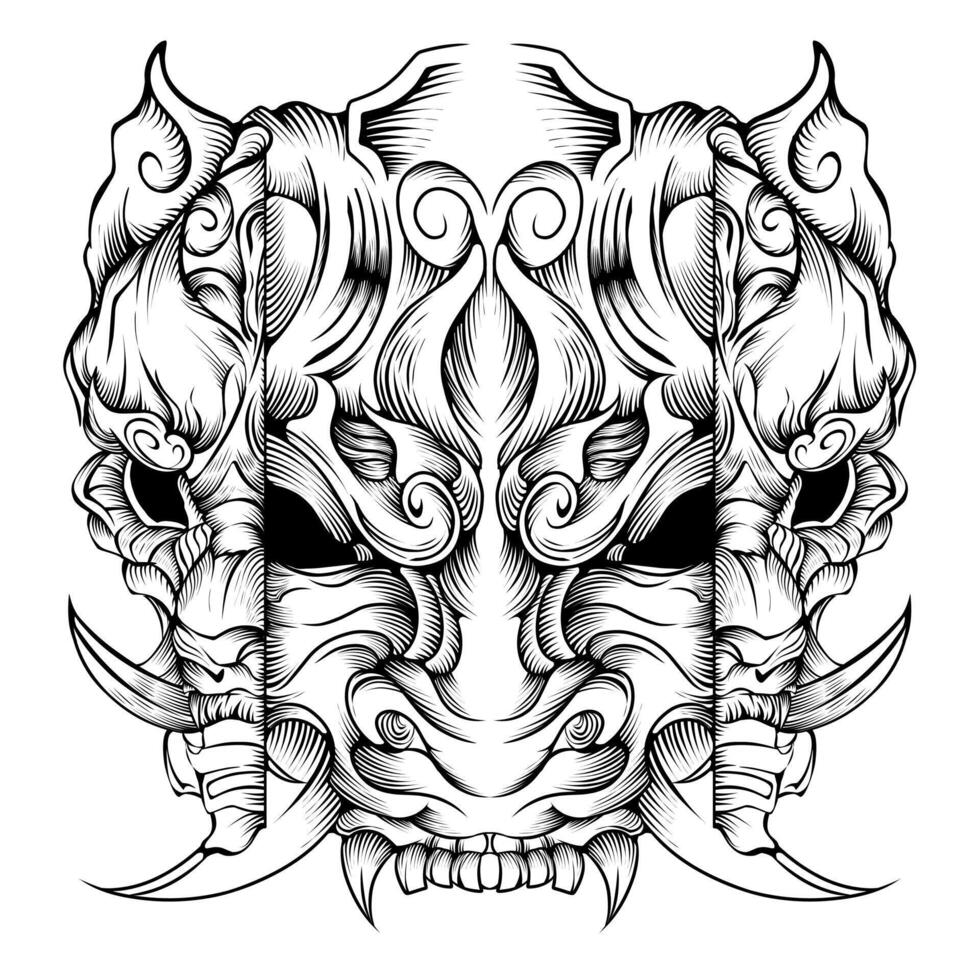 Design oni mask tattoo vector illustration