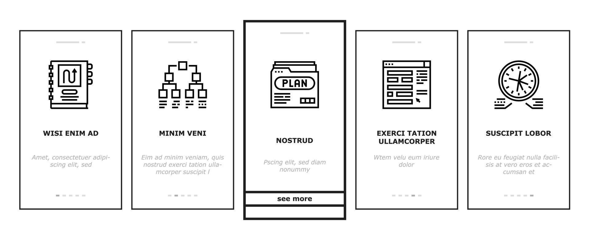 vector de conjunto de iconos de incorporación de proceso de trabajo de planificación