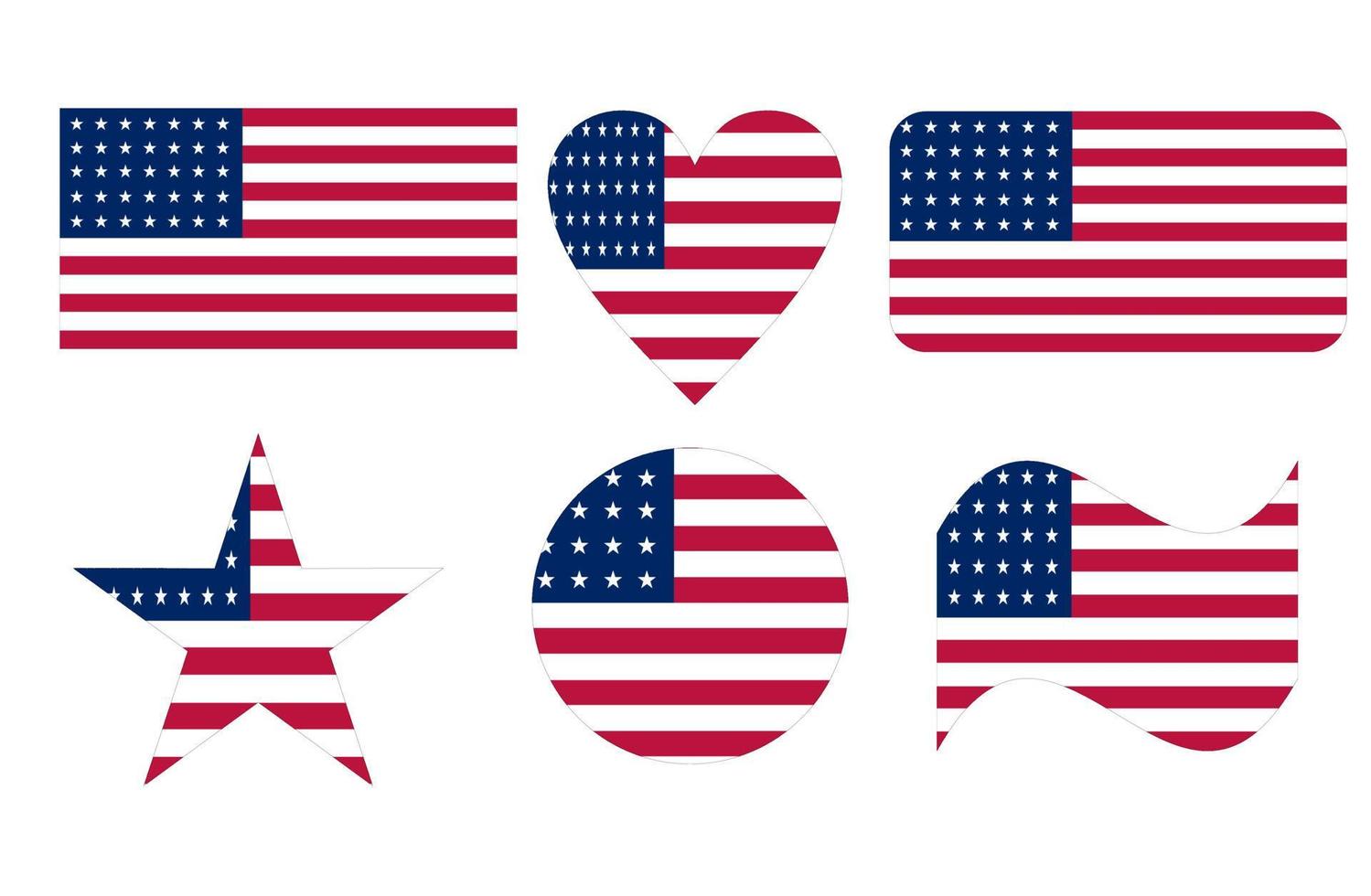 US flag, America flag, Flag of USA in six shapes vector