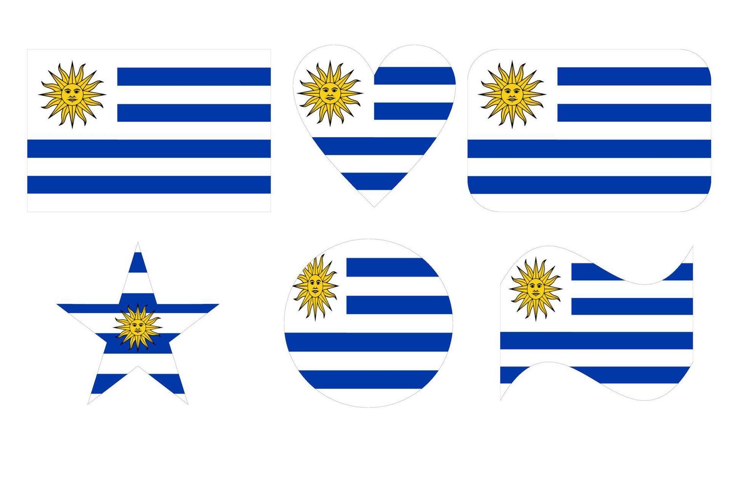 Uruguay flag, national flag of Uruguay in six shapes vector