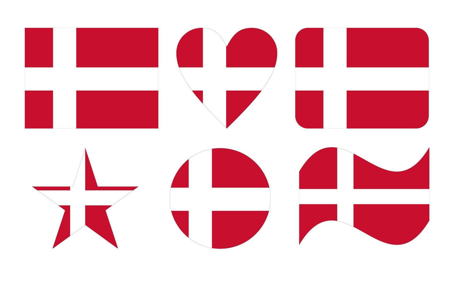 Denmark flag, flag of Denmark in six shapes vector