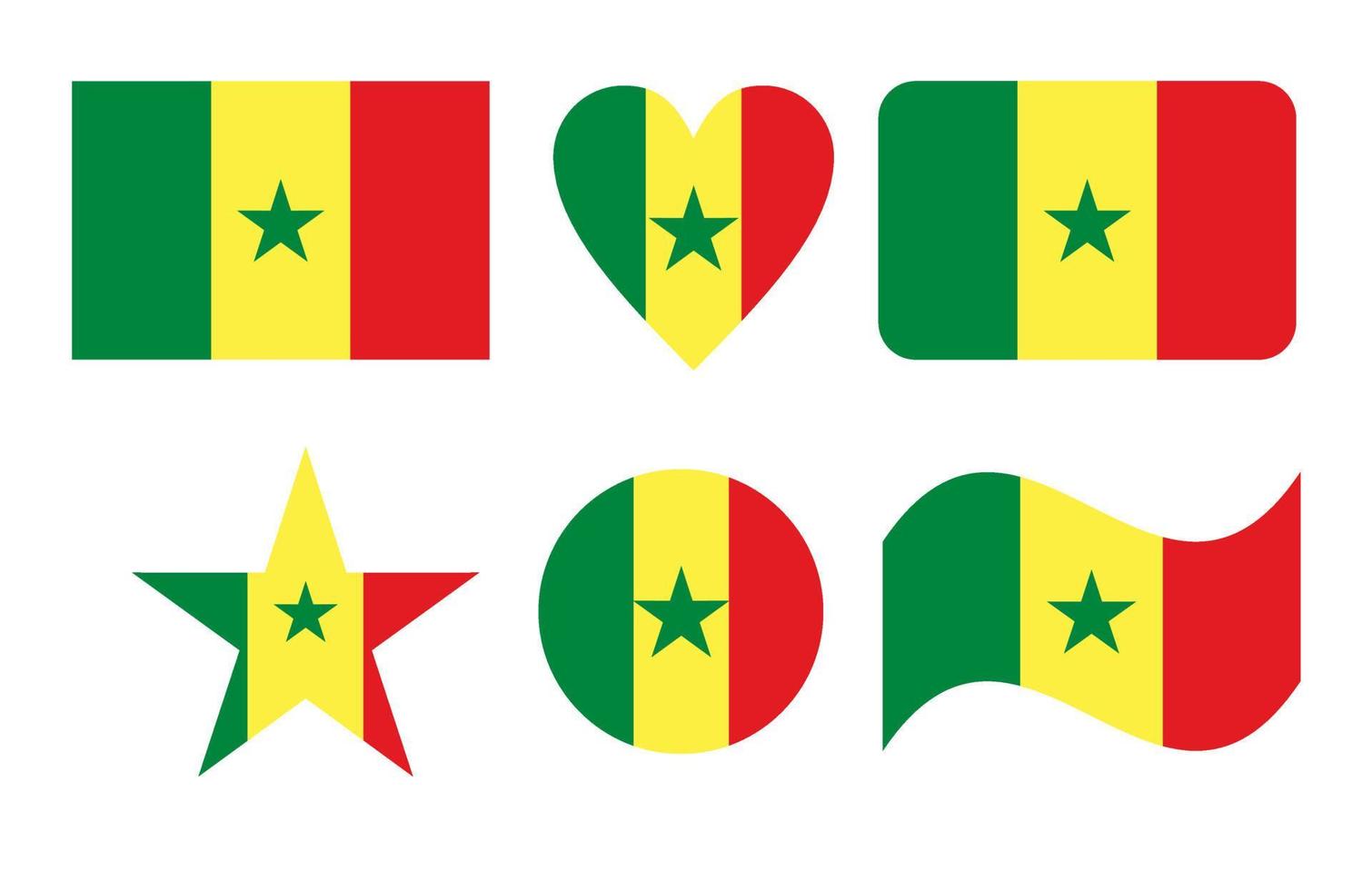 Senegal flag in six shapes vector illustration