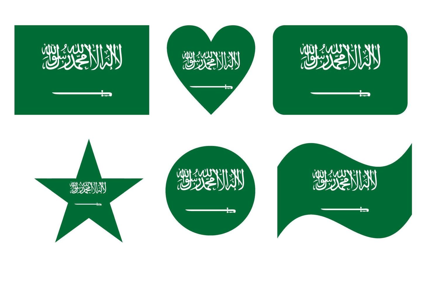 Saudi Arabia flag in six shapes vector illustration