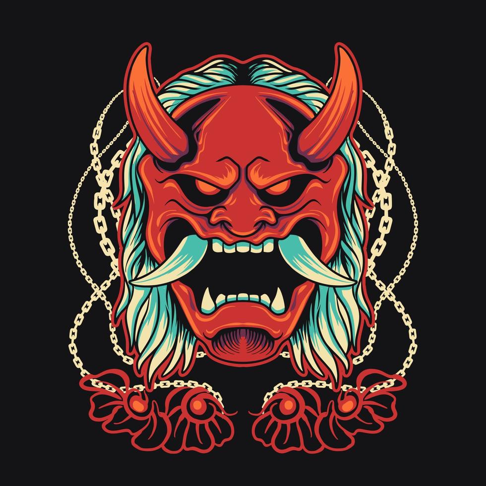 Red Oni Mask Chain Vector Illustation