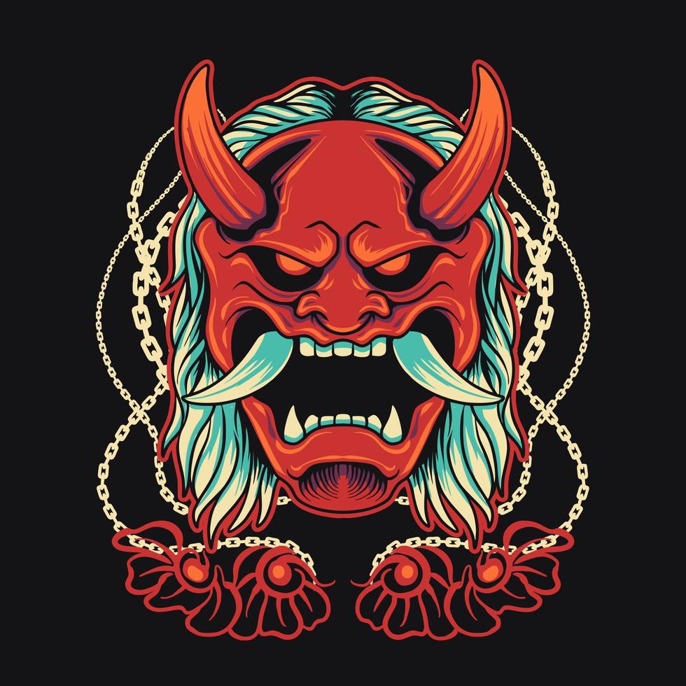 Red Oni Mask Chain Vector Illustation