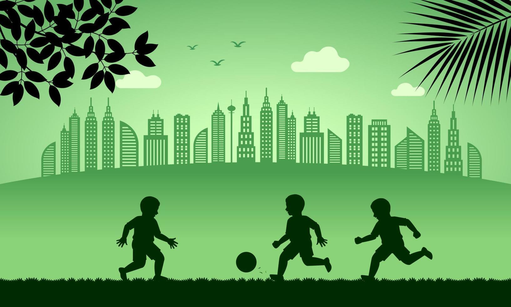 Group of children playing ball in the garden vector