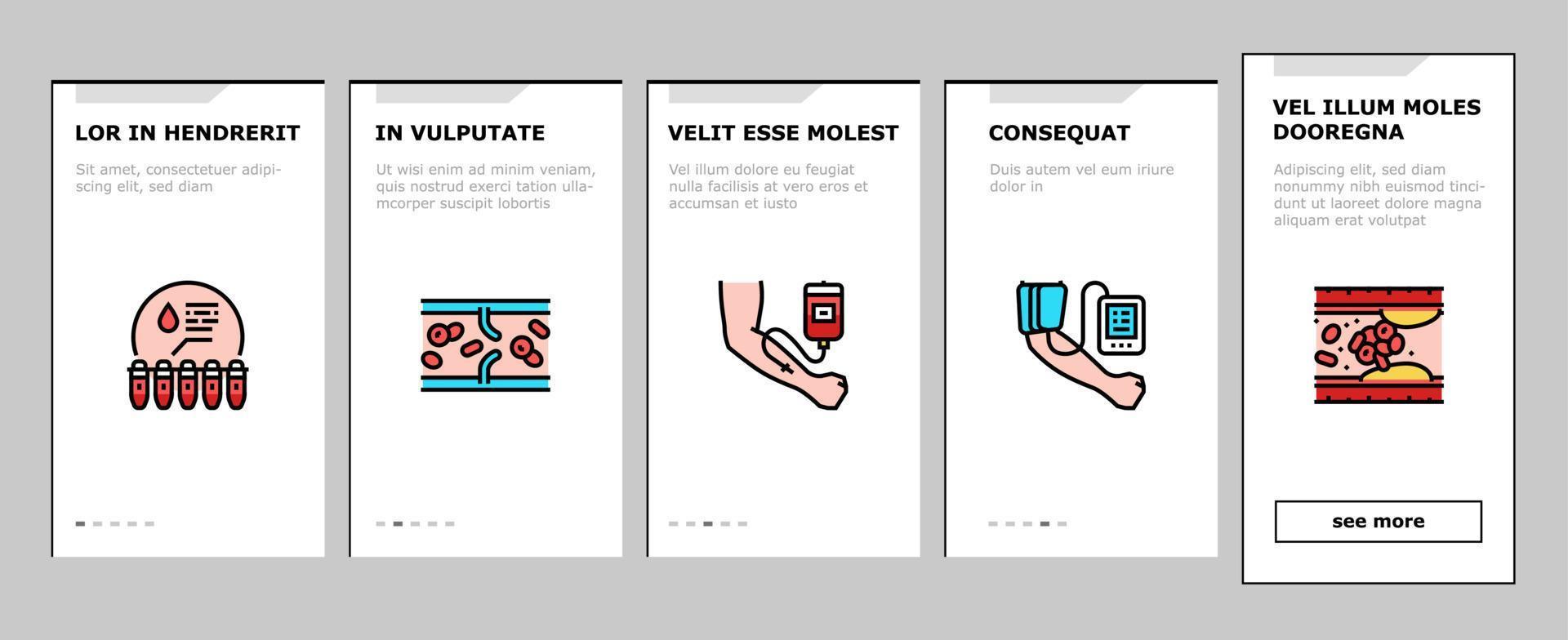 Blood Pressure Measuring Gadget Onboarding Icons Set Vector