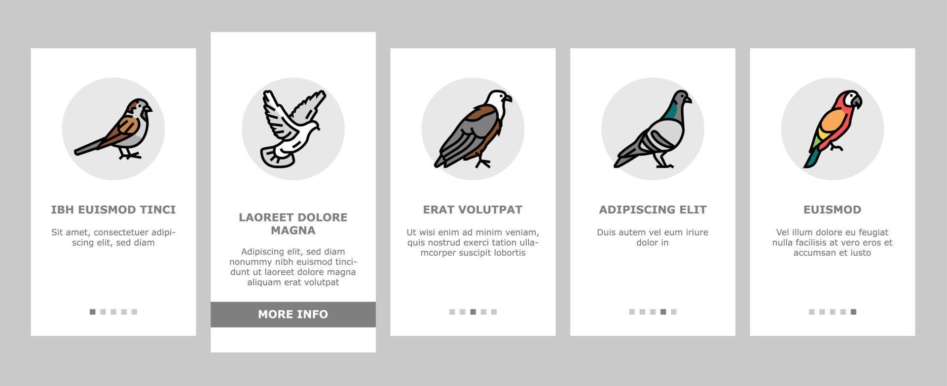 Bird Flying Animal With Feather Onboarding Icons Set Vector