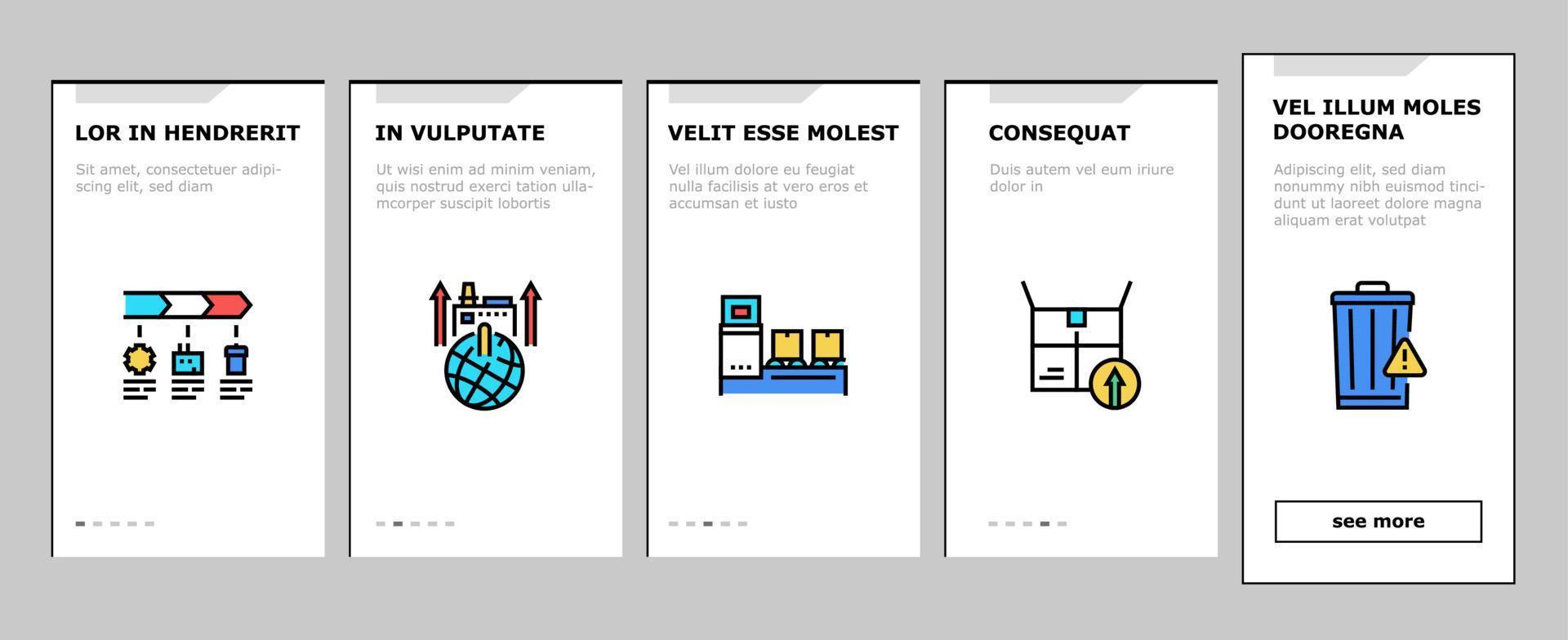 Circular And Linear Economy Model Onboarding Icons Set Vector