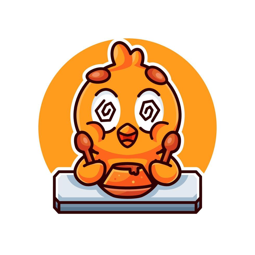 cute baby chicken and food cartoon illustration vector