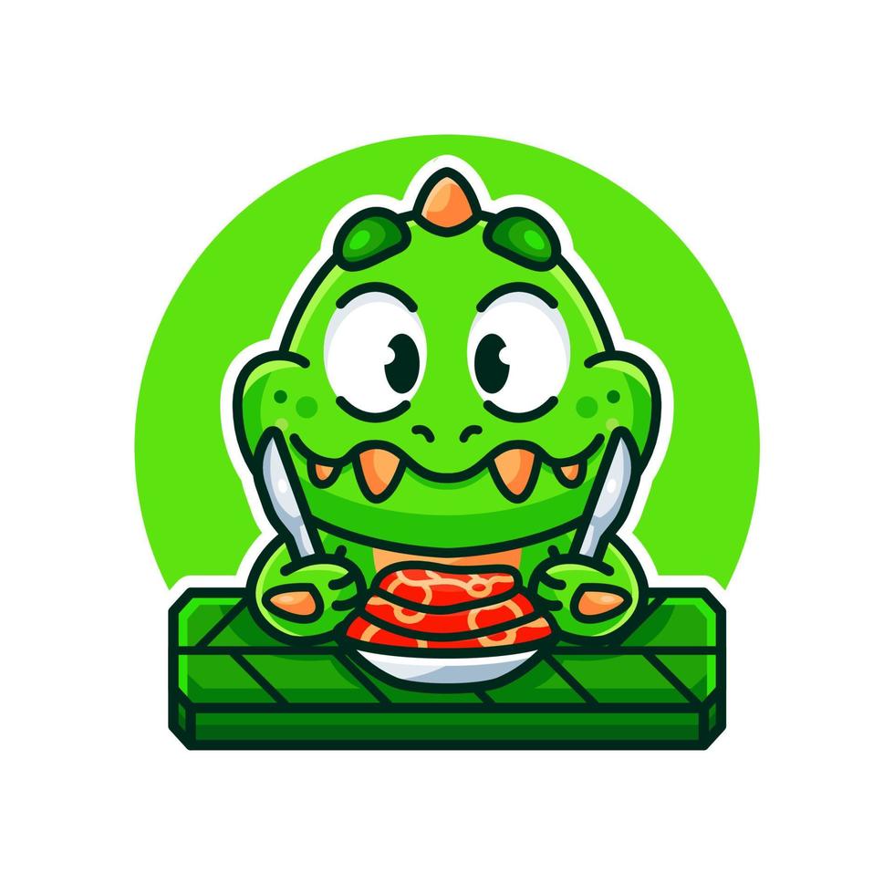 cute dino and food cartoon illustration vector