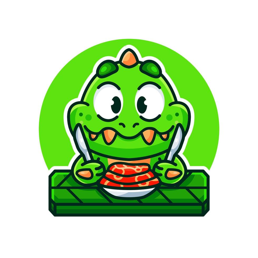 cute dino and food cartoon illustration vector